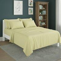 Snug City Plain Poly Cotton Easy Care Fitted Flat Sheet Matching Pillowcases Set in Lemon | Size: Super King