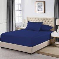 Homes-Linen 100% Egyptian Cotton 200TC Fitted Sheet 30cm Deep Pocket in Blue | Size: Single