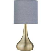 First Choice Lighting Romana - Antique Brass Touch Table Lamp with Grey Cotton Shade in Bronze