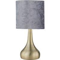 First Choice Lighting Romana - Antique Brass Touch Table Lamp with Grey Crushed Velvet Shade in Bronze