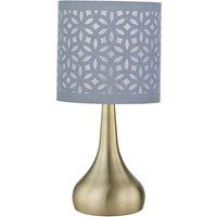 First Choice Lighting Romana - Antique Brass Touch Table Lamp with Grey Laser Cut Shade in Bronze