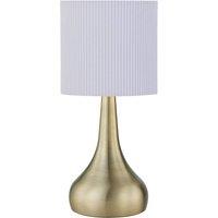 First Choice Lighting Romana - Antique Brass Touch Table Lamp with White Pleated Shade in Bronze