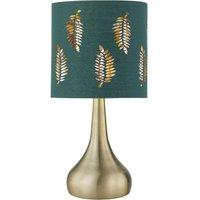 First Choice Lighting Romana - Antique Brass Touch Table Lamp with Dark Green Fern Shade in Bronze