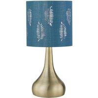 First Choice Lighting Romana - Antique Brass Touch Operated Table Lamp with Teal Fern Shade in Bronze