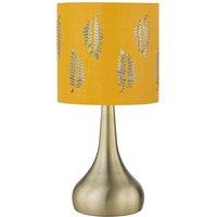 First Choice Lighting Romana - Antique Brass Touch Operated Table Lamp with Ochre Fern Shade in Bronze