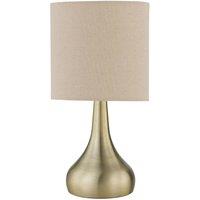 First Choice Lighting Romana - Antique Brass Touch Table Lamp with Natural Linen Shade in Bronze