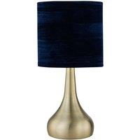First Choice Lighting Romana - Antique Brass Touch Table Lamp with Blue Crushed Velvet Shade in Bronze