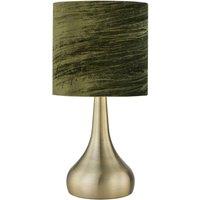First Choice Lighting Romana - Antique Brass Touch Table Lamp with Green Crushed Velvet in Bronze