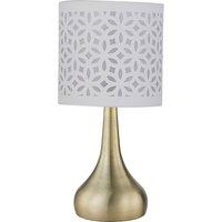 First Choice Lighting Romana - Antique Brass Touch Table Lamp with White Laser Cut Shade in Bronze