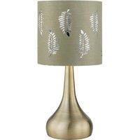 First Choice Lighting Romana - Antique Brass Touch Table Lamp with Sage Green Fern Shade in Bronze