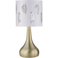 First Choice Lighting Romana - Antique Brass Touch Table Lamp with White Fern Shade in Bronze