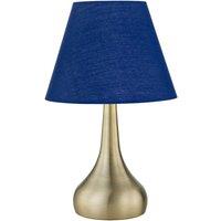 First Choice Lighting Romana - Antique Brass Touch Operated Table Lamp with Navy Blue Shade in Bronze