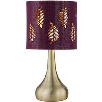 First Choice Lighting Romana - Antique Brass Touch Table Lamp with Burgundy Fern Shade in Bronze