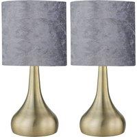 First Choice Lighting Set of 2 Romana - Antique Brass Touch Table Lamps Crushed Velvet Shade in Bronze