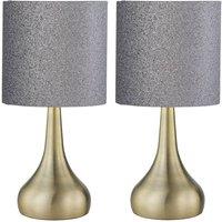 First Choice Lighting Set of 2 Romana - Antique Brass Touch Table Lamps Glitter Shade in Bronze