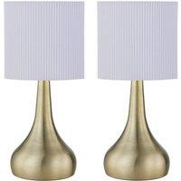First Choice Lighting Set of 2 Romana - Antique Brass Touch Table Lamps White Pleated Shade in Bronze