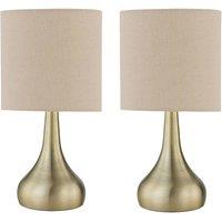 First Choice Lighting Set of 2 Romana - Antique Brass Touch Table Lamp with Linen Shades in Bronze