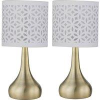 First Choice Lighting Set of 2 Romana - Antique Brass Touch Table Lamps White Cut Out Shade in Bronze