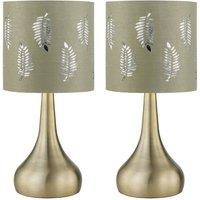 First Choice Lighting Set of 2 Romana - Antique Brass Touch Lamps with Sage Green Fern in Gold