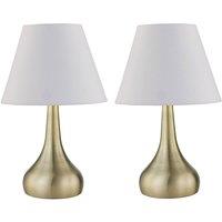 First Choice Lighting Set of 2 Romana - Antique Brass Touch Table Lamps with Ivory Shades in Bronze