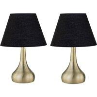 First Choice Lighting Set of 2 Romana - Antique Brass Touch Table Lamps with Black Shades in Bronze