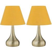 First Choice Lighting Set of 2 Romana - Antique Brass Touch Table Lamps with Ochre Shades in Bronze