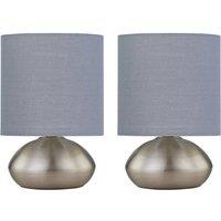 First Choice Lighting Set of 2 Jenson - Brushed Chrome Touch Table Lamps Grey Cotton Shade in Silver