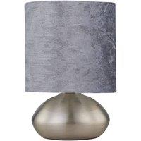 First Choice Lighting Jenson - Brushed Chrome Touch Table Lamp with Crushed Velvet Shade in Silver