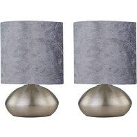 First Choice Lighting Set of 2 Jenson - Brushed Chrome Touch Table Lamps Grey Velvet Shade in Silver