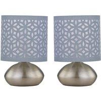 First Choice Lighting Set of 2 Jenson - Brushed Chrome Touch Table Lamps Grey Cut Out Shade in Silver