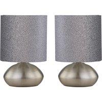 First Choice Lighting Set of 2 Jenson - Brushed Chrome Touch Table Lamps Glitter Shade in Silver
