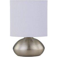 First Choice Lighting Jenson - Brushed Chrome Touch Table Lamp with White Pleated Shade in Silver