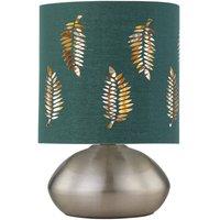 First Choice Lighting Jenson - Brushed Chrome Touch Table Lamp with Dark Green Fern Shade in Silver