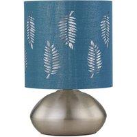 First Choice Lighting Jenson - Brushed Chrome Touch Table Lamp with Teal Fern Shade in Silver