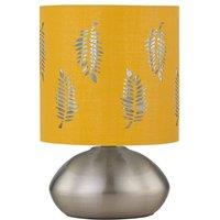 First Choice Lighting Jenson - Brushed Chrome Touch Table Lamp with Ochre Fern Shade in Silver