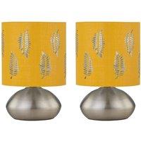 First Choice Lighting Set of 2 Jenson - Brushed Chrome Touch Table Lamps Ochre Fern Shade in Silver