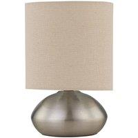 First Choice Lighting Jenson - Brushed Chrome Touch Table Lamp with Natural Linen Shade in Silver