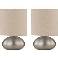 First Choice Lighting Set of 2 Jenson - Brushed Chrome Touch Table Lamp with Linen Shades in Silver