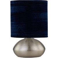 First Choice Lighting Jenson - Brushed Chrome Touch Table Lamp with Blue Velvet Shade in Silver