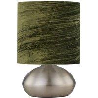First Choice Lighting Jenson - Brushed Chrome Touch Table Lamp with Green Velvet Shade in Silver
