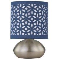 First Choice Lighting Jenson - Brushed Chrome Touch Table Lamp with Navy Blue Cut Out Shade in Silver