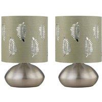 First Choice Lighting Set of 2 Jenson - Brushed Chrome Touch Table Lamps Sage Fern Shade in Silver