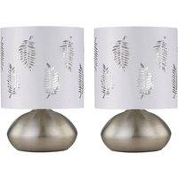 First Choice Lighting Set of 2 Jenson - Brushed Chrome Touch Table Lamps White Fern Shade in Silver