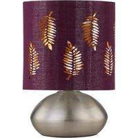 First Choice Lighting Jenson - Brushed Chrome Touch Table Lamp with Burgundy Fern Shade in Silver