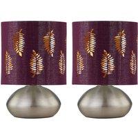 First Choice Lighting Set of 2 Jenson - Brushed Chrome Touch Table Lamps with Burgundy Shade in Silver