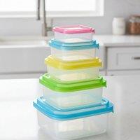 Bedsland 5-Pack Square Storage Boxes with Coloured Lids - Nestable & Practical | Size: 5 Pack