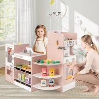 CASART Pretend Play Shop Kids Supermarket Playset Role Play Grocery Store in Pink