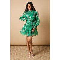 Oasis Women's Petite Green Floral Organza Mini Shirt Dress | Size: 8