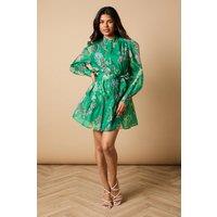 Oasis Women's Petite Green Floral Organza Mini Shirt Dress | Size: 16