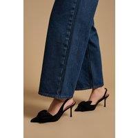 Oasis Women's Rose Faux Suede Bow Detail High Stillo Heeled Slingback Court Shoes in Natural Black | Size: 5
